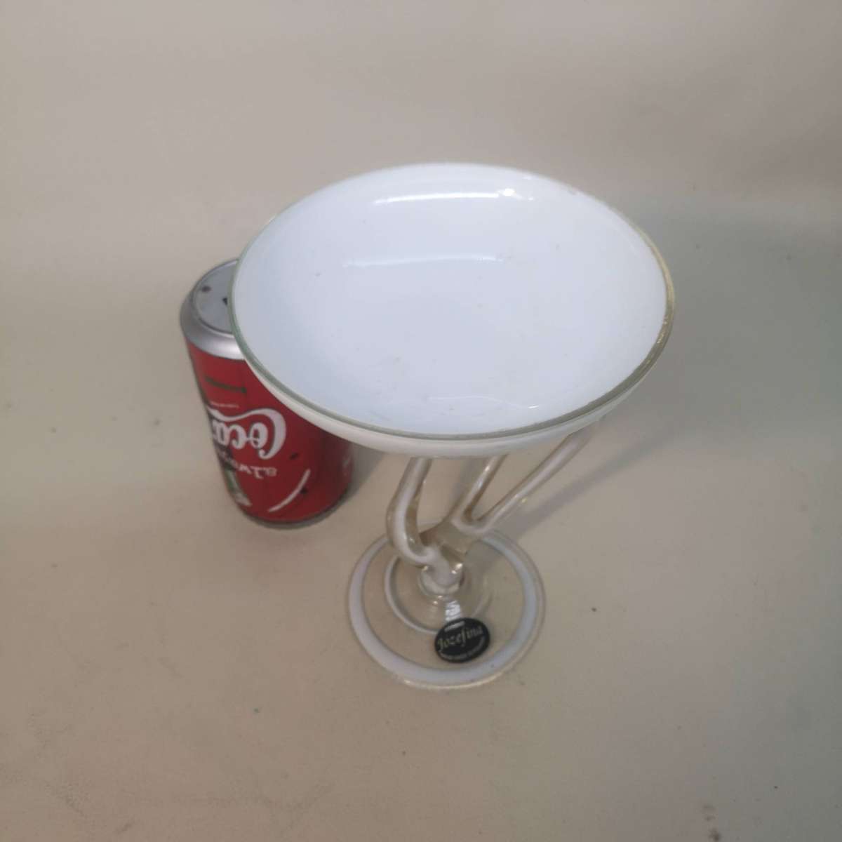 Josefina Krosno Hand Blown Art Glass White And Clear Glass Stand