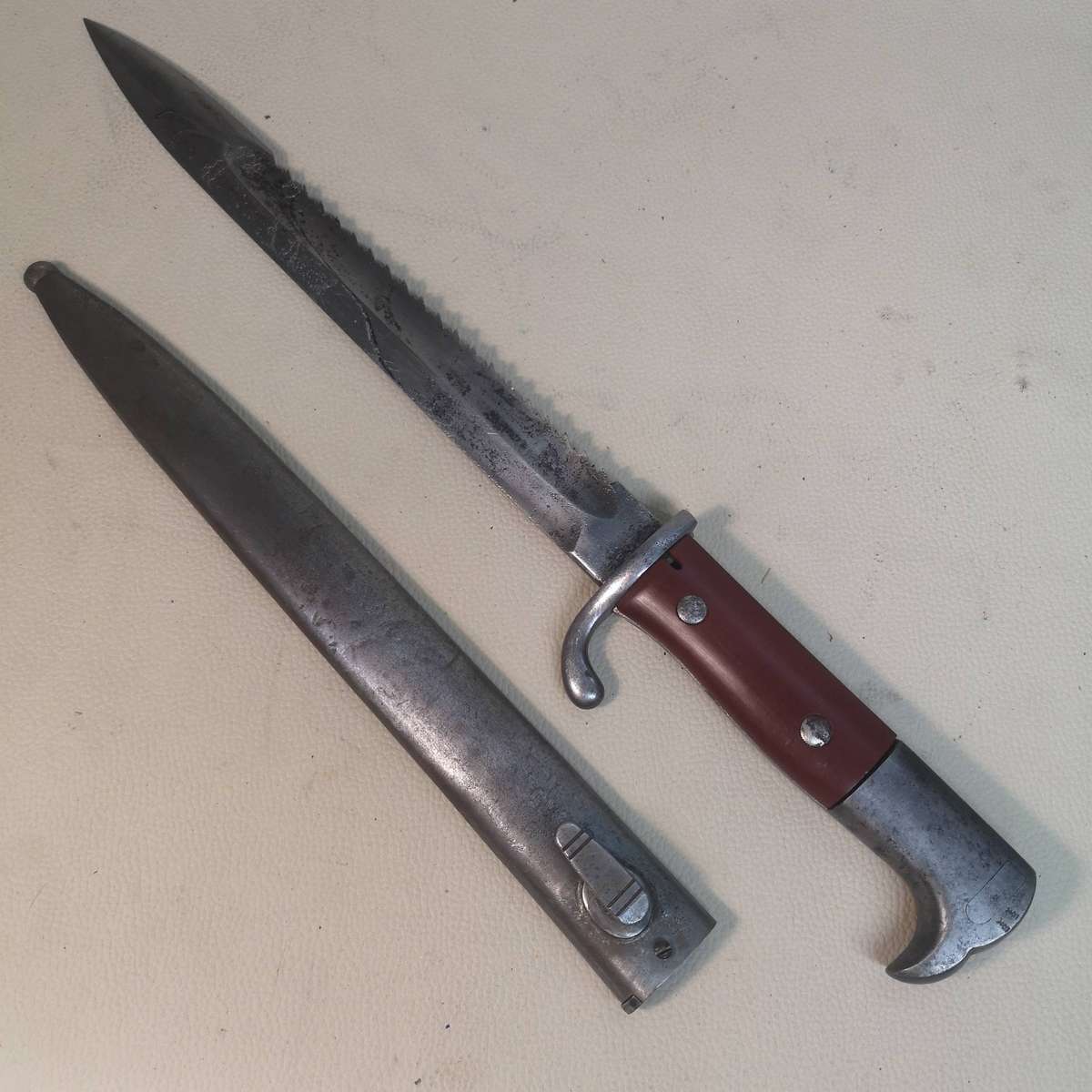 RARE - German KS98 Sawback Bayonet With Scabbard **Red Grips** Made by ERFURT**