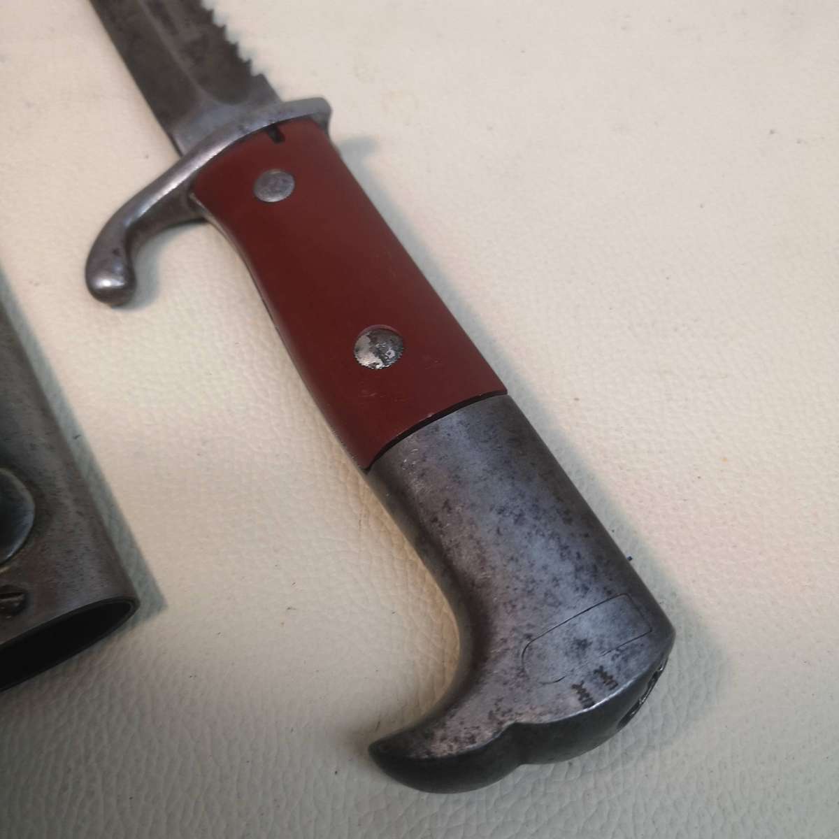 RARE - German KS98 Sawback Bayonet With Scabbard **Red Grips** Made by ERFURT**