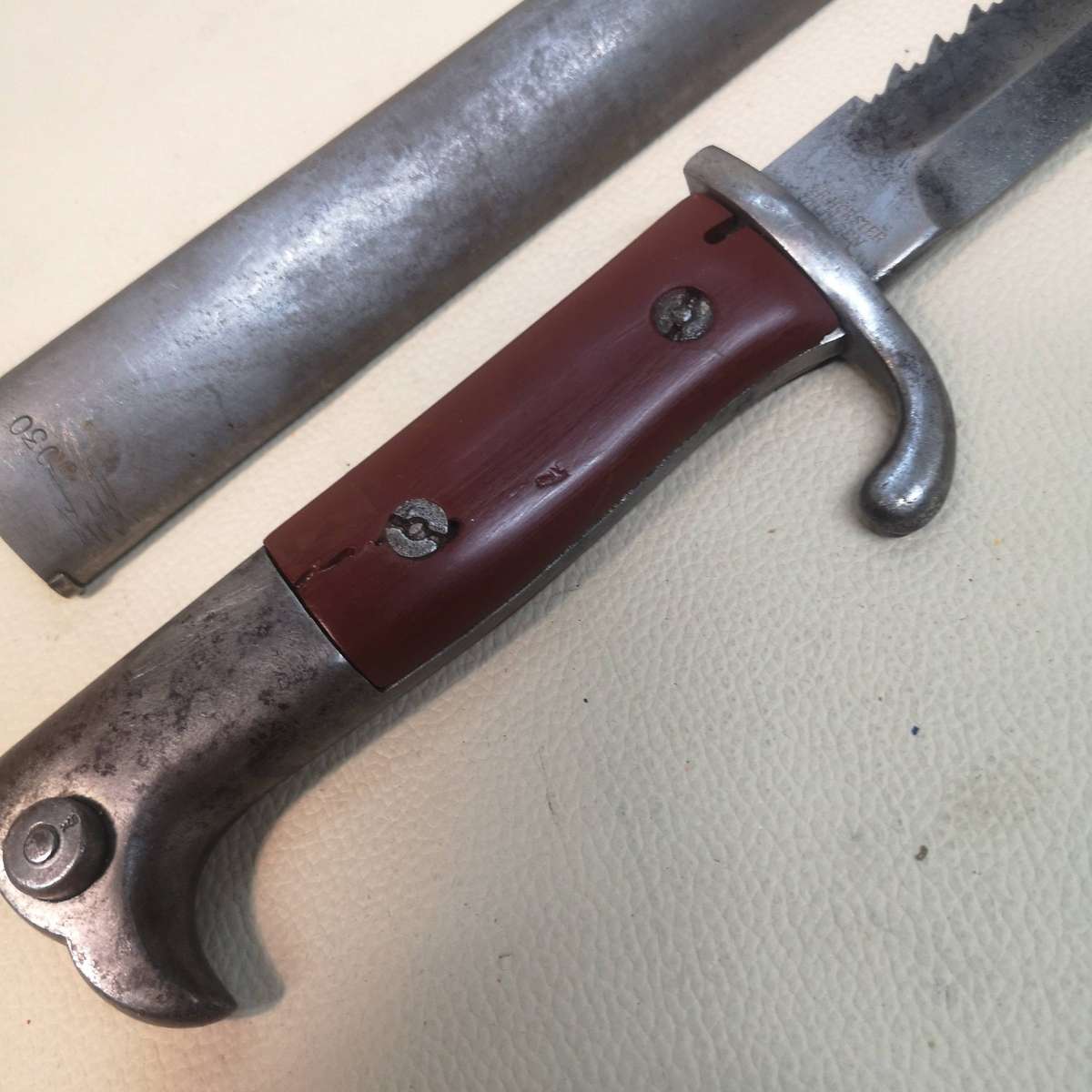 RARE - German KS98 Sawback Bayonet With Scabbard **Red Grips** Made by ERFURT**