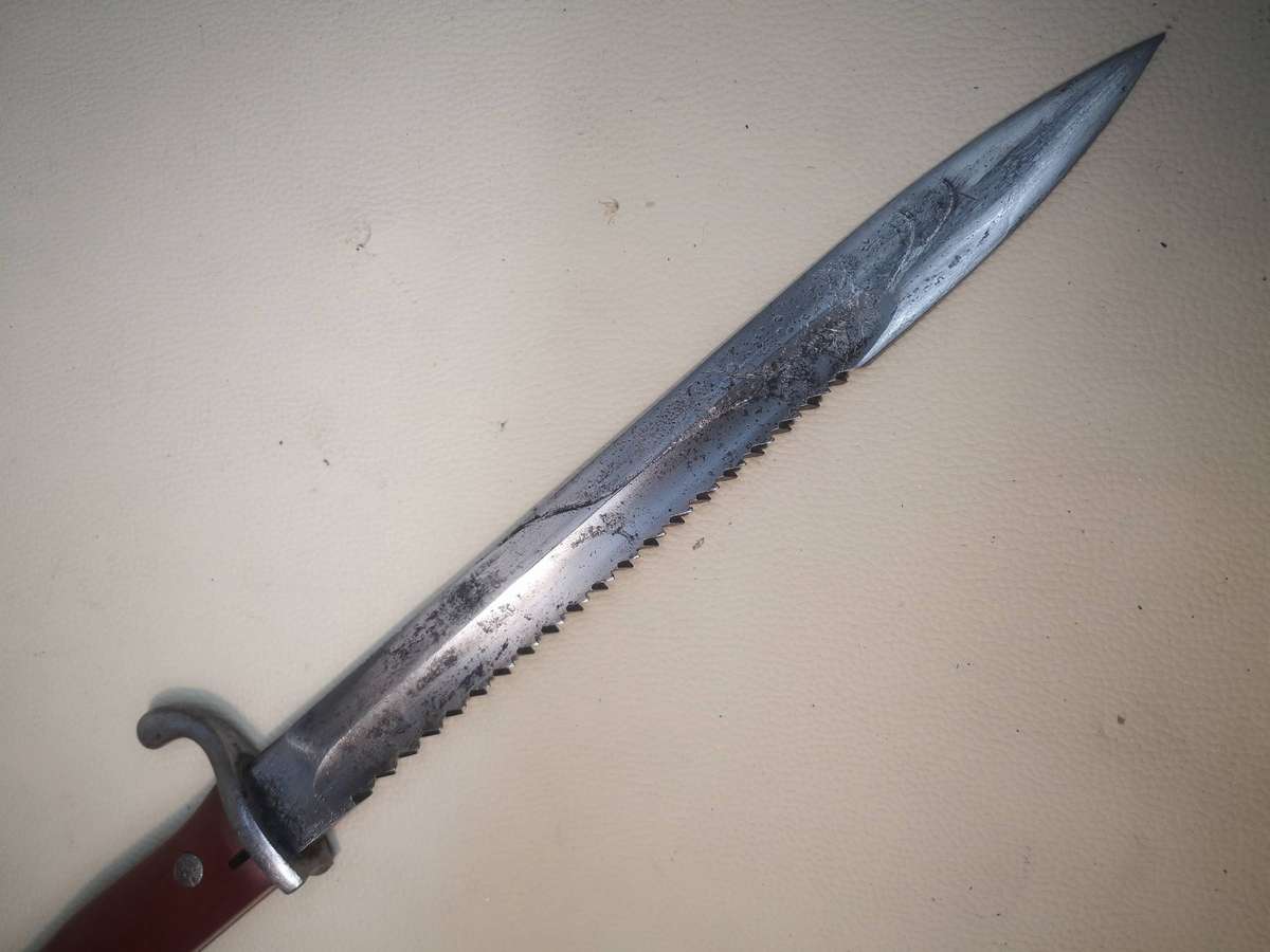 RARE - German KS98 Sawback Bayonet With Scabbard **Red Grips** Made by ERFURT**