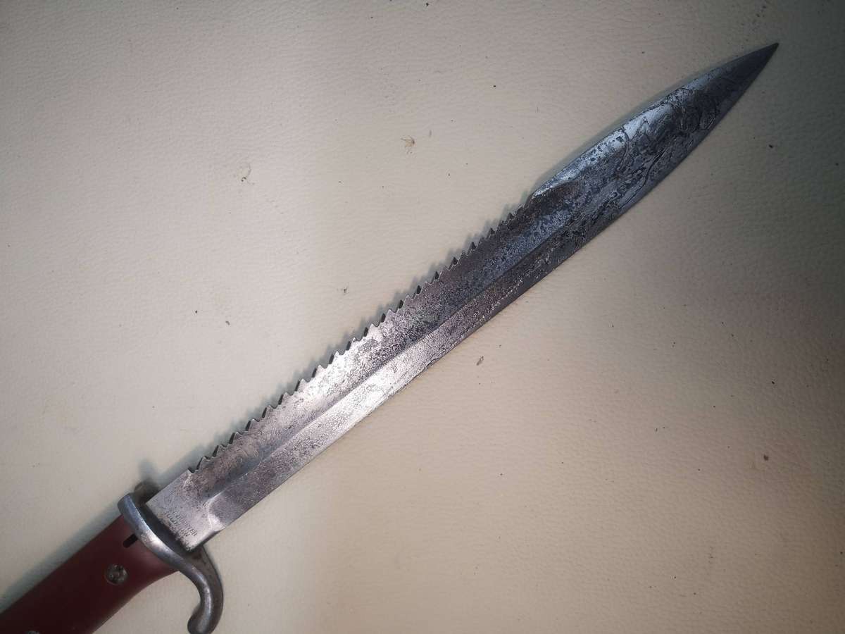 RARE - German KS98 Sawback Bayonet With Scabbard **Red Grips** Made by ERFURT**