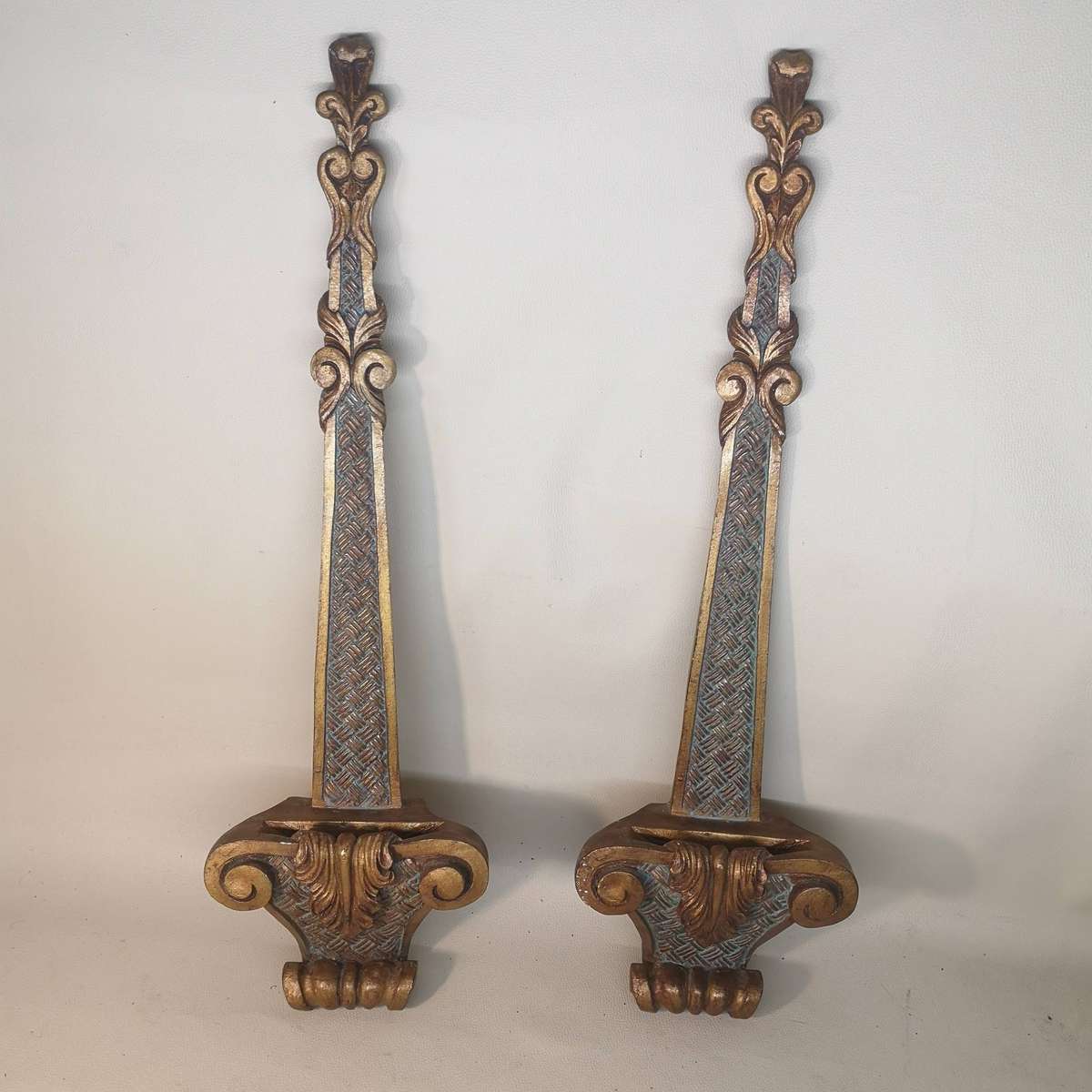 A 20th Century Pair of French Style Gilt Painted Wooden Plate Holders 630mm