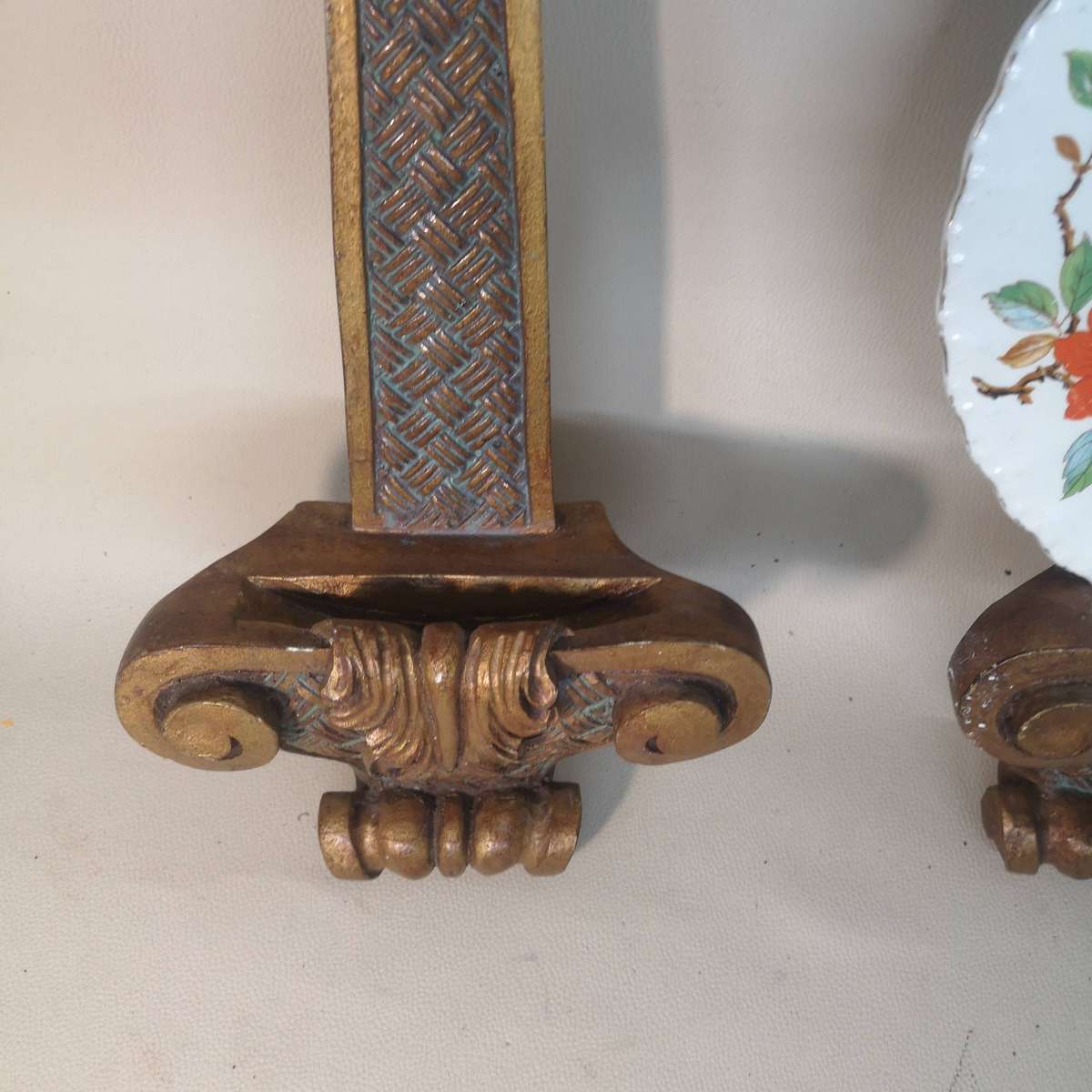 A 20th Century Pair of French Style Gilt Painted Wooden Plate Holders 630mm