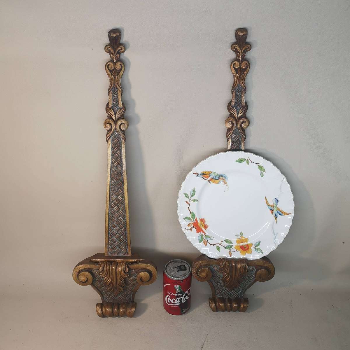 A 20th Century Pair of French Style Gilt Painted Wooden Plate Holders 630mm