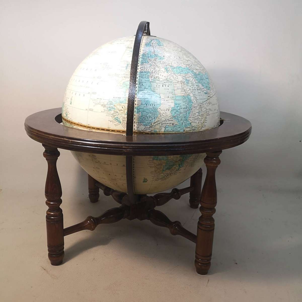 Very Large (430mm) Vintage Cram's Imperial Desktop World Globe Powell Wood Stand