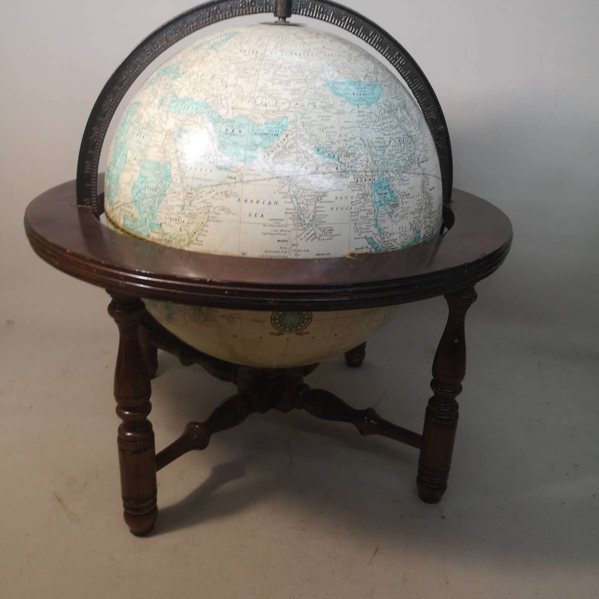 Very Large (430mm) Vintage Cram's Imperial Desktop World Globe Powell Wood Stand