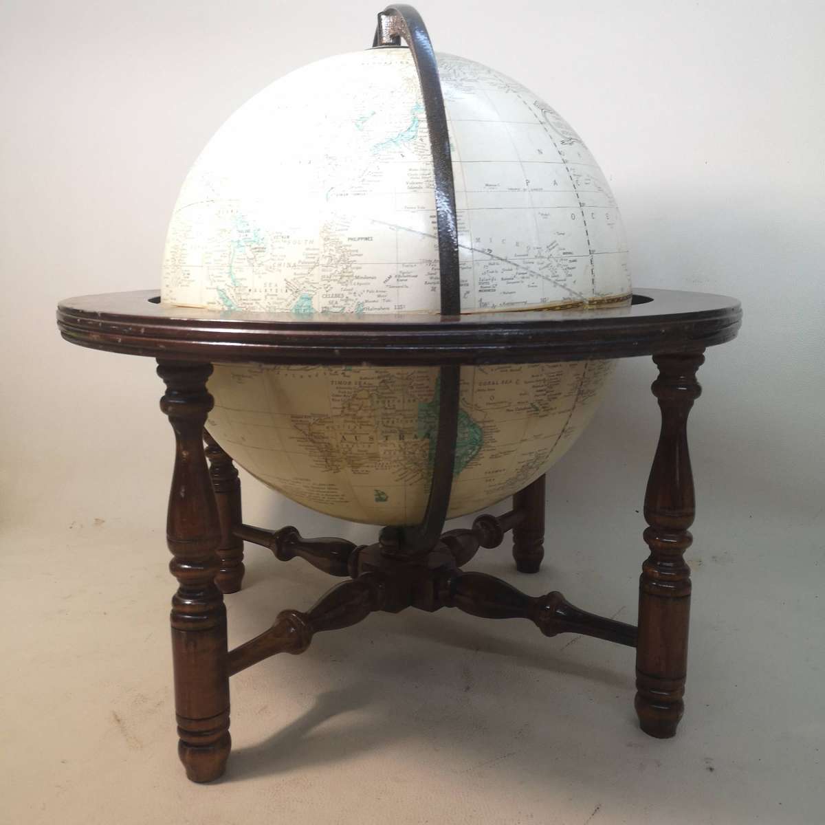Very Large (430mm) Vintage Cram's Imperial Desktop World Globe Powell Wood Stand