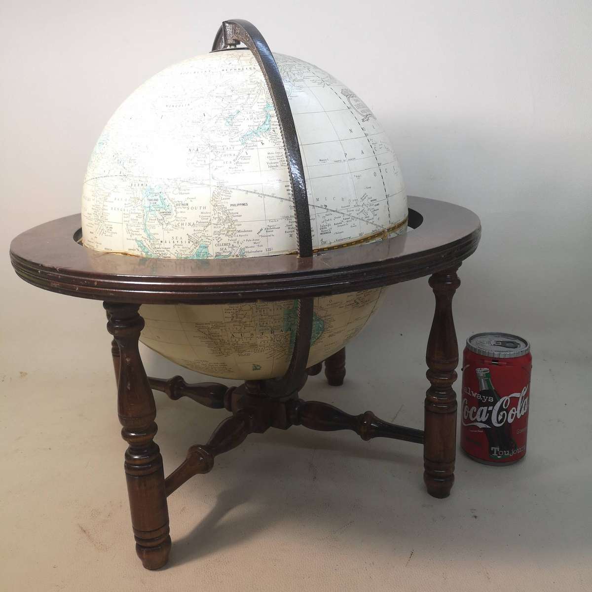 Very Large (430mm) Vintage Cram's Imperial Desktop World Globe Powell Wood Stand