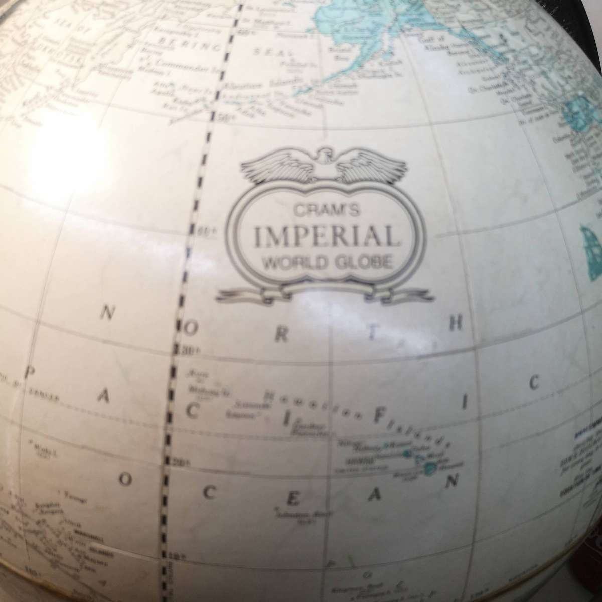 Very Large (430mm) Vintage Cram's Imperial Desktop World Globe Powell Wood Stand