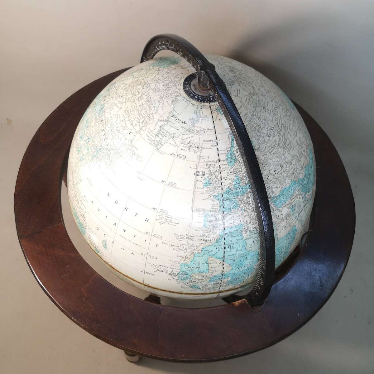Very Large (430mm) Vintage Cram's Imperial Desktop World Globe Powell Wood Stand