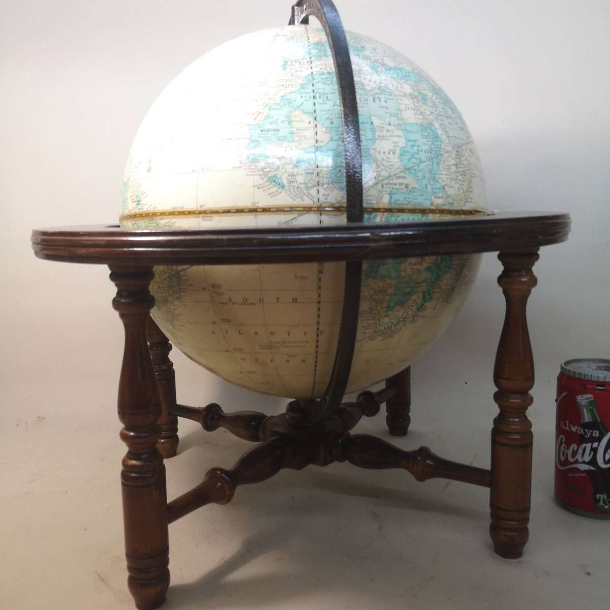 Very Large (430mm) Vintage Cram's Imperial Desktop World Globe Powell Wood Stand