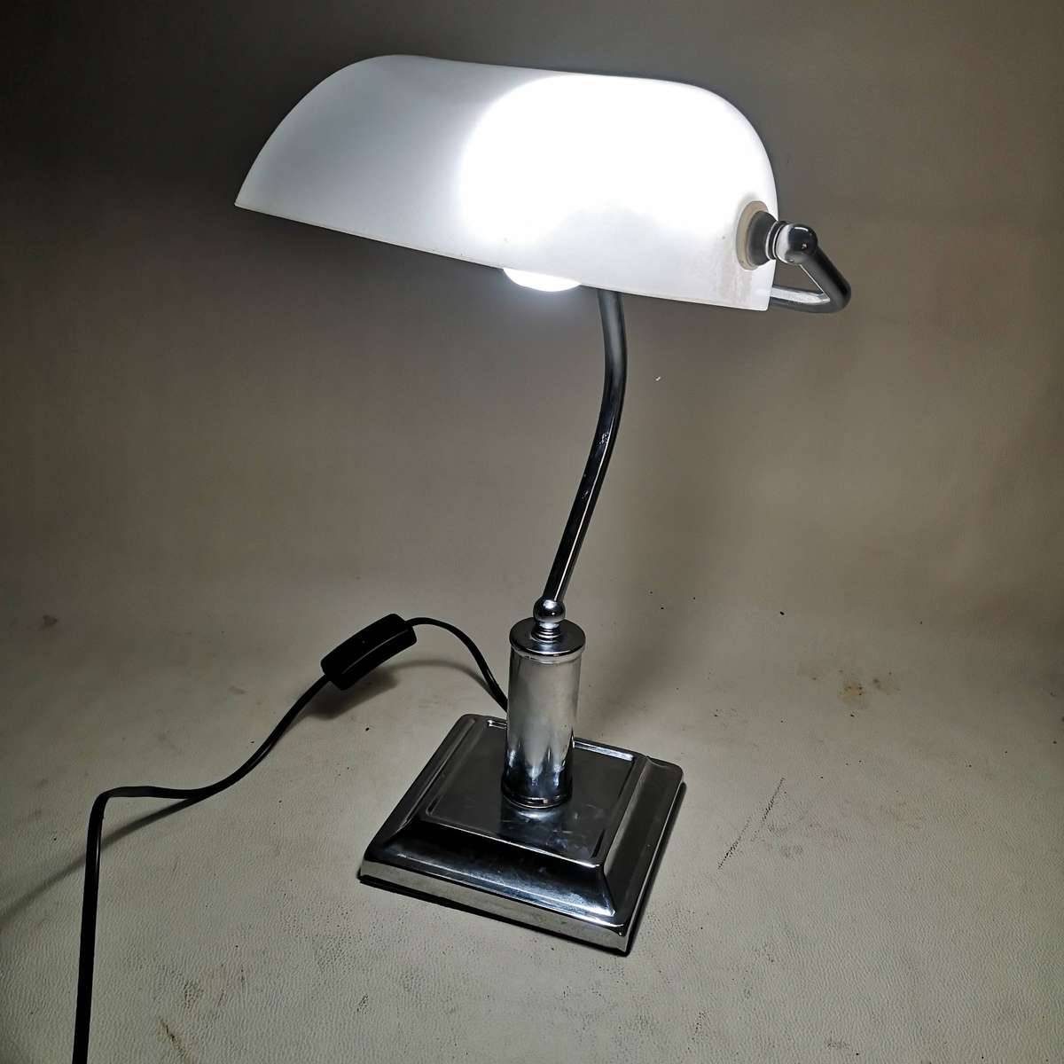 Art Nouveau Bankers Lamp White Silver 1 of 2