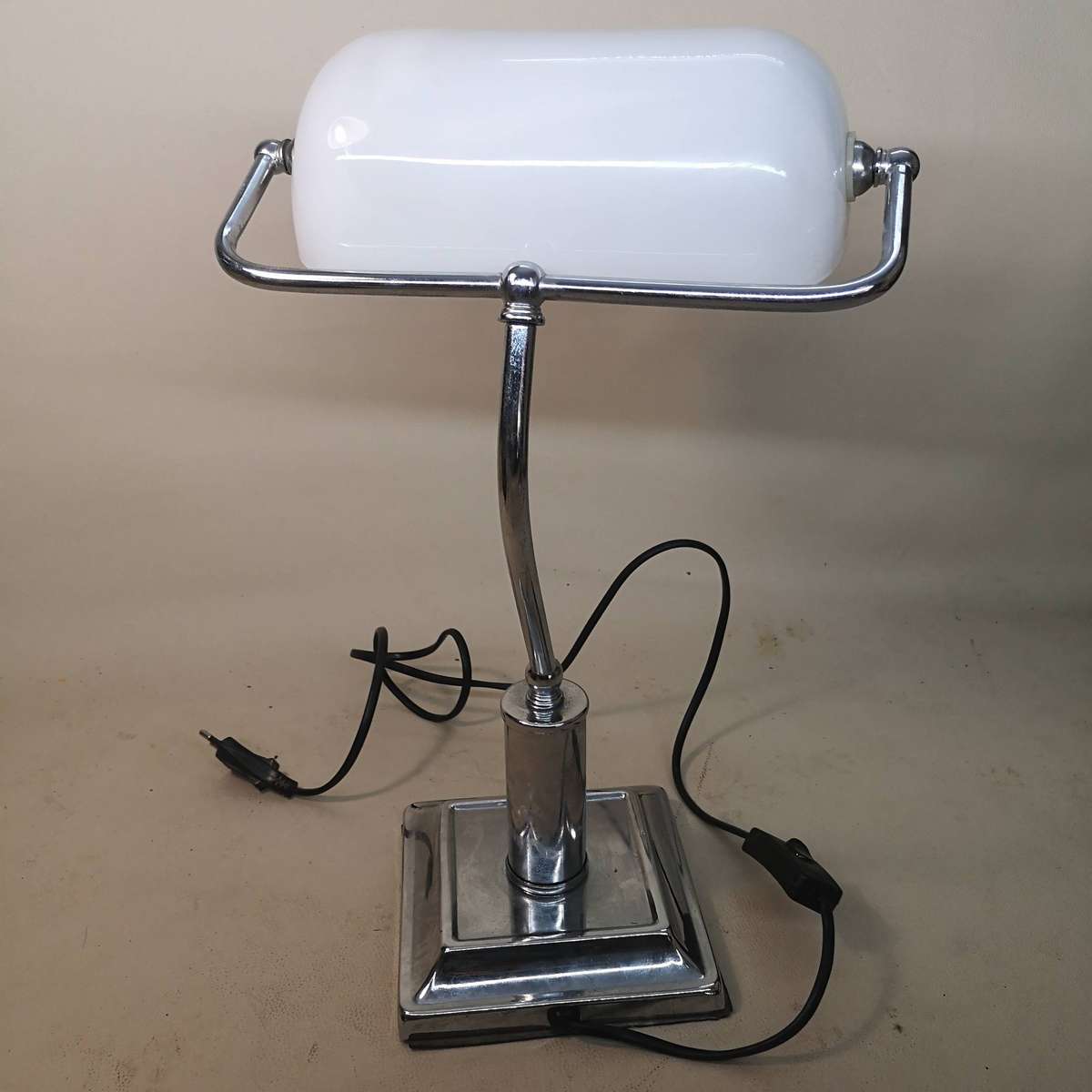 Art Nouveau Bankers Lamp White Silver 1 of 2