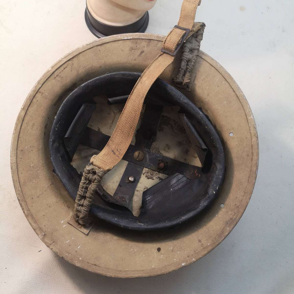 WWII British South African Brodie Helmet with Chin Strap and Liner