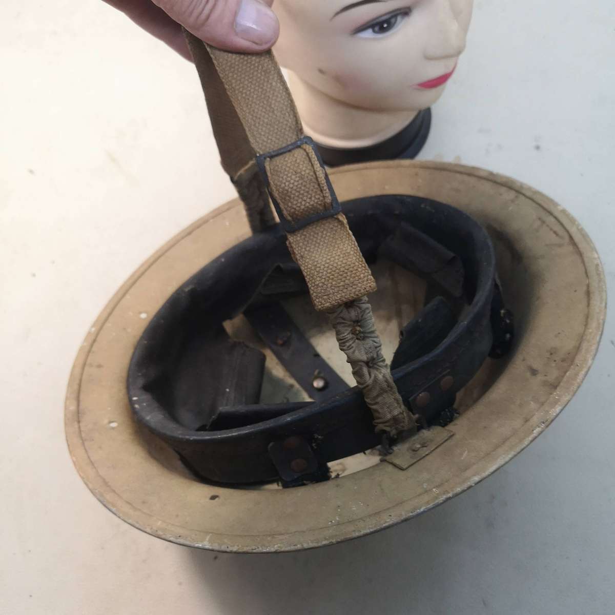 WWII British South African Brodie Helmet with Chin Strap and Liner