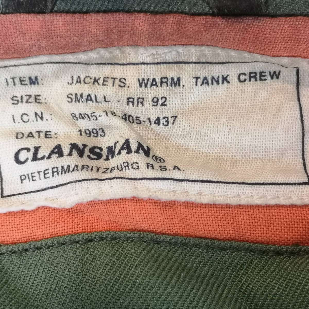 Rare Post WW2 South African SADF Tank Crew Warm Jacket