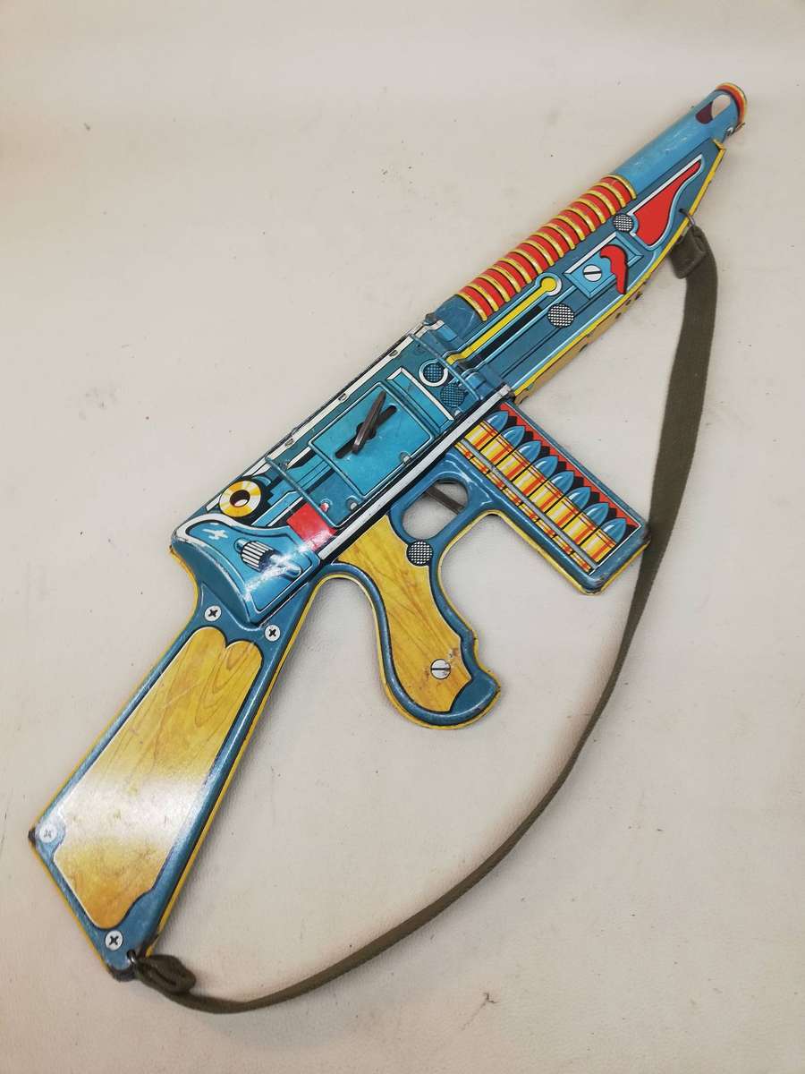 Super Rare!! Vintage 1940s Tin Lithograph "Superfire" G.I. Joe Toy Machine Gun (100% Working)