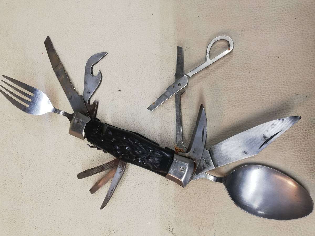Vintage Survival Tool - Japanese WWII - Boy Scout Multi Tool - Knife, Fork, Spoon Etc