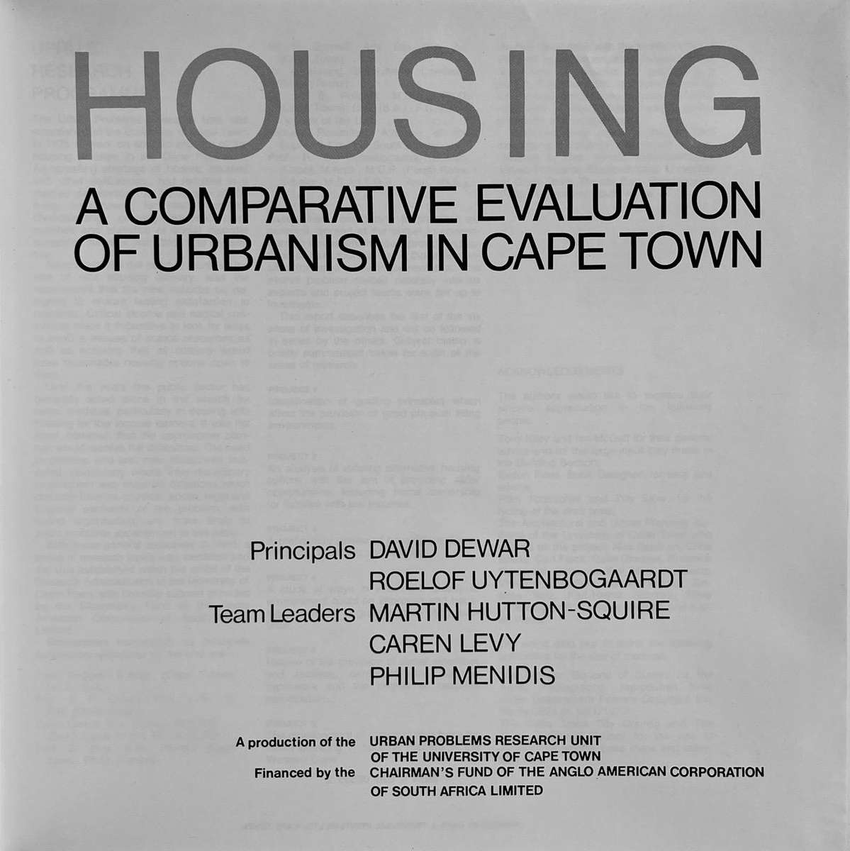 Housing - A Comparative Evaluation of Urbanism in Cape Town