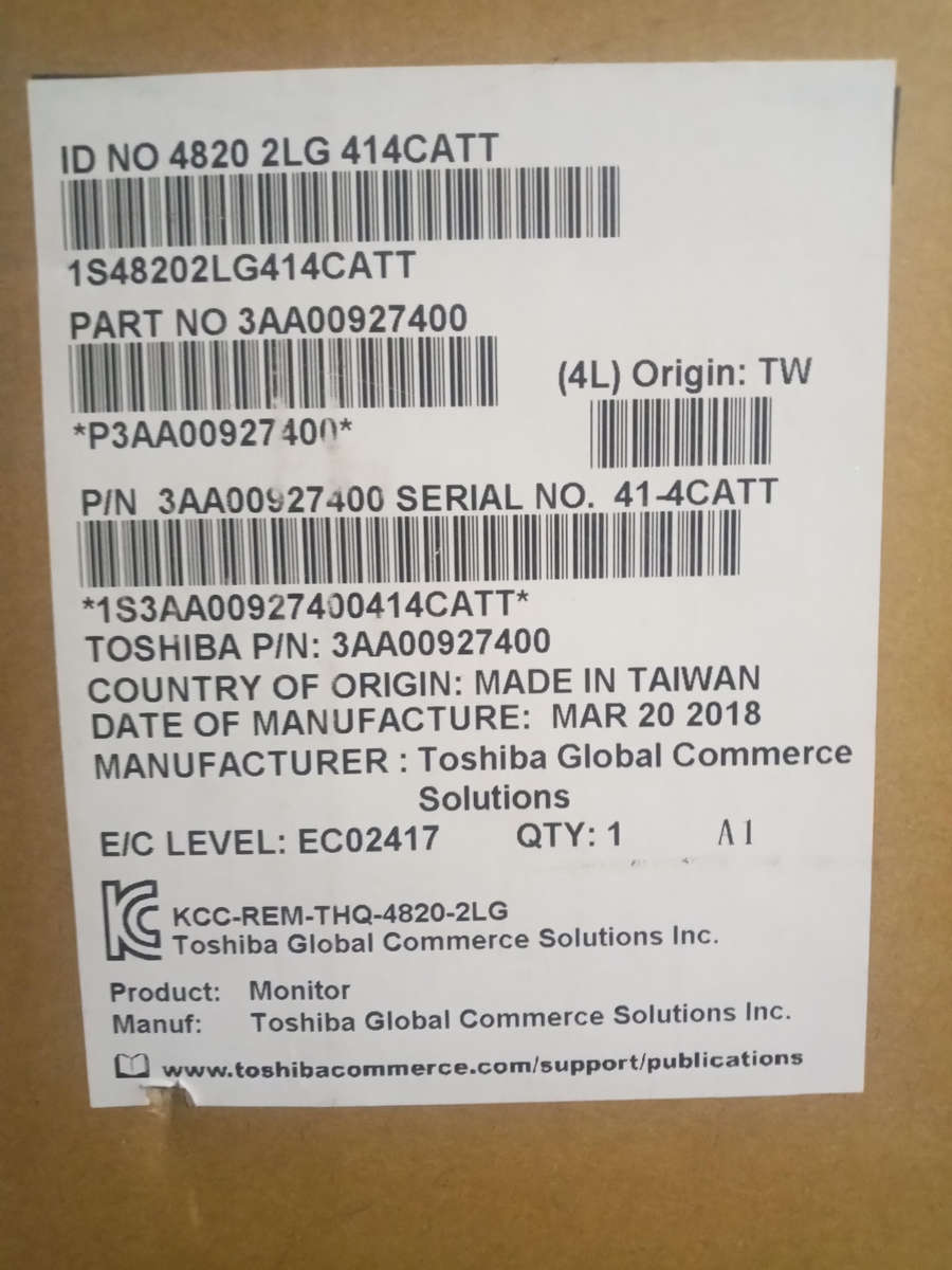 Toshiba 4820-2LG SurePoint 12'' LED Touch Display