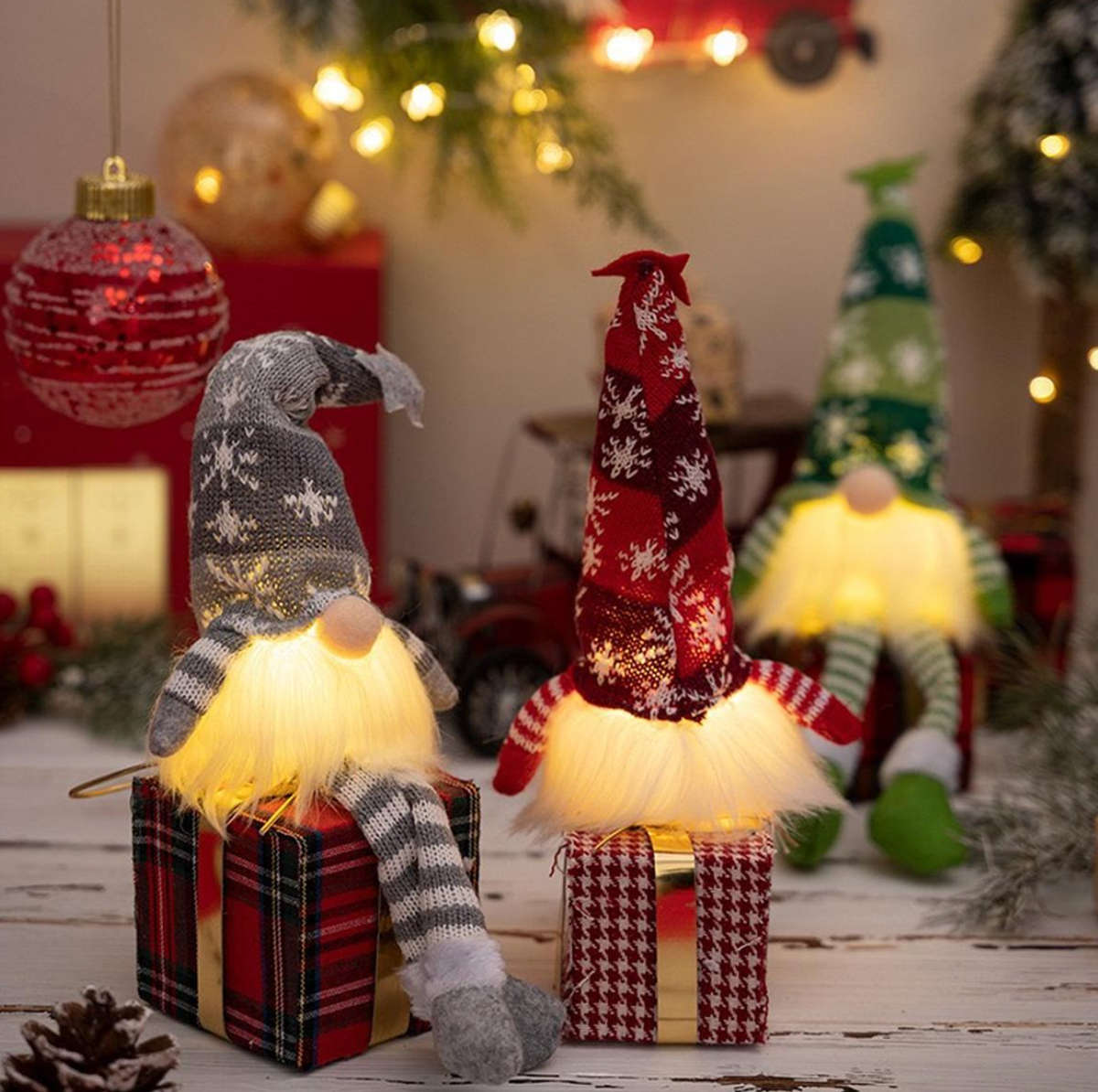 1pc Knitted Faceless Santa Claus With Long Legs, Christmas Decoration Ornament For Home