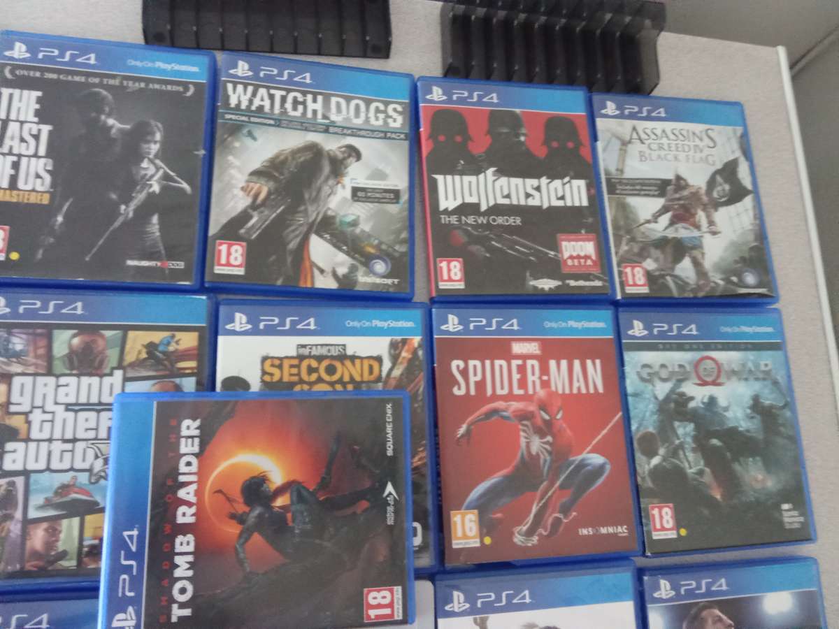 Faulty ps4 with 15 games and 2 controllers for sale.