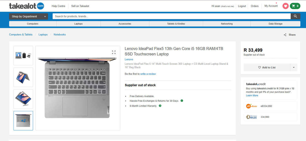 Lenovo IdeaPad Flex 5 14ABR8 - i5 13th Gen, 8GB RAM, 256GB SSD