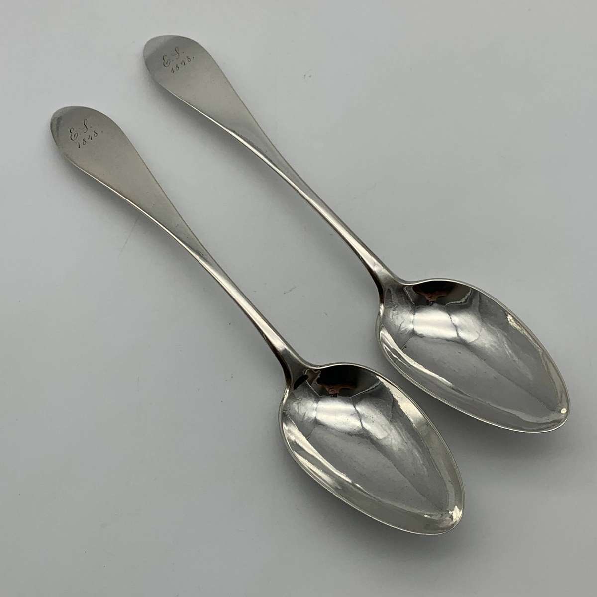 Pair Antique German Solid Silver Serving Spoons (1848)