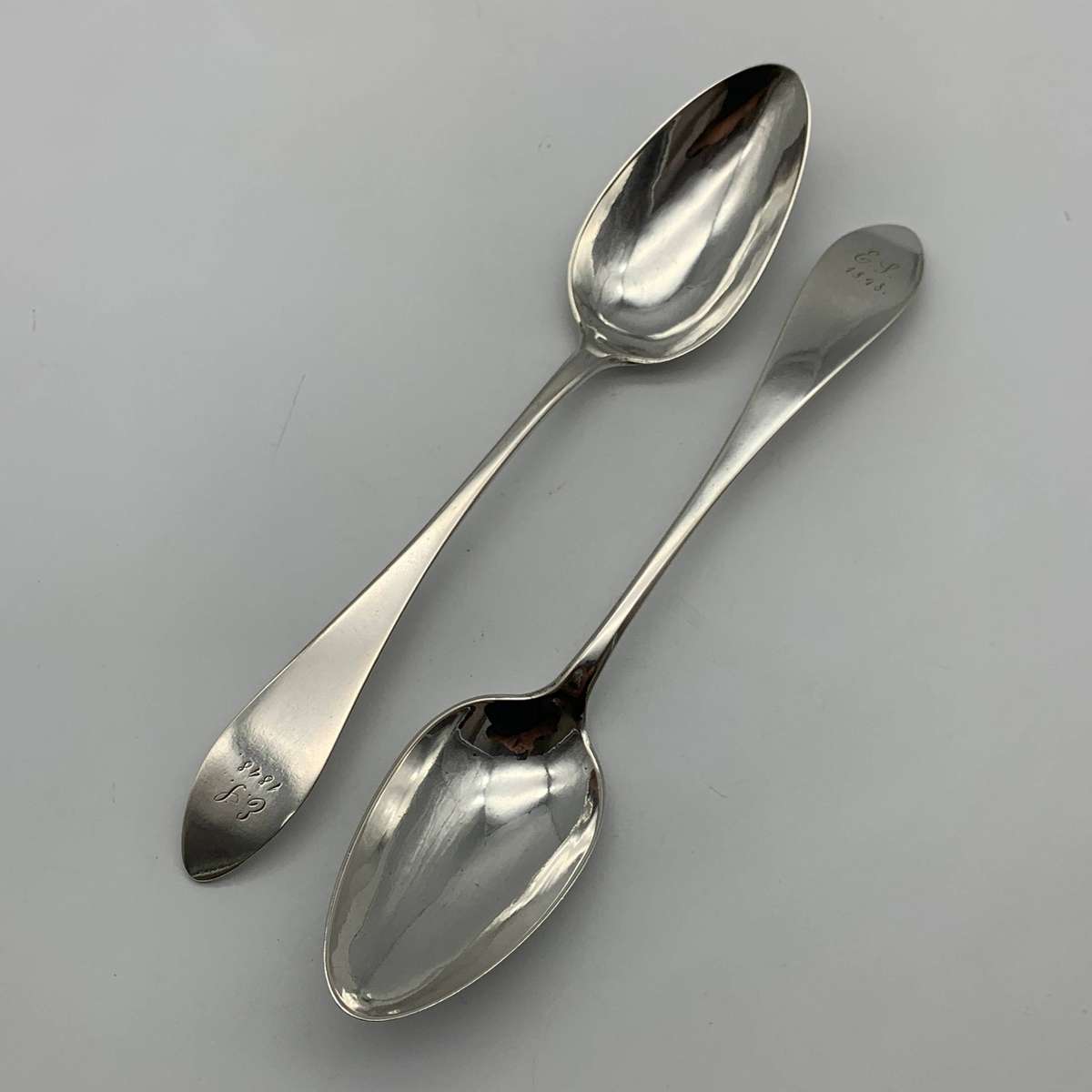 Pair Antique German Solid Silver Serving Spoons (1848)
