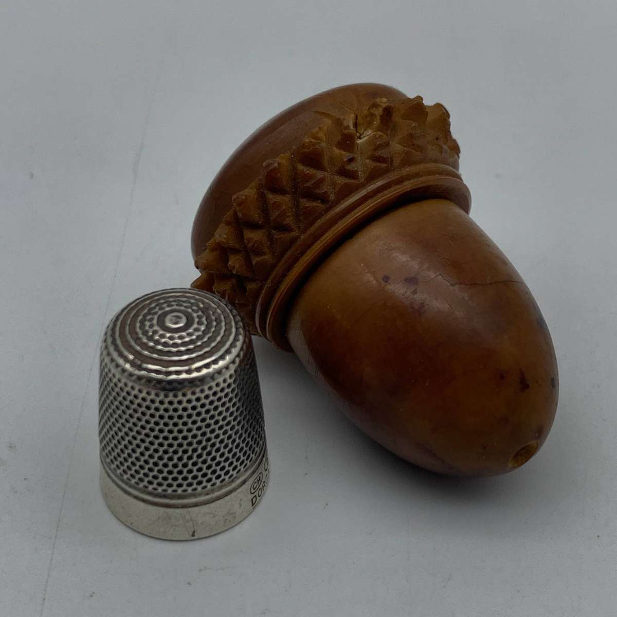 Antique Acorn Thimble Holder & Thimble