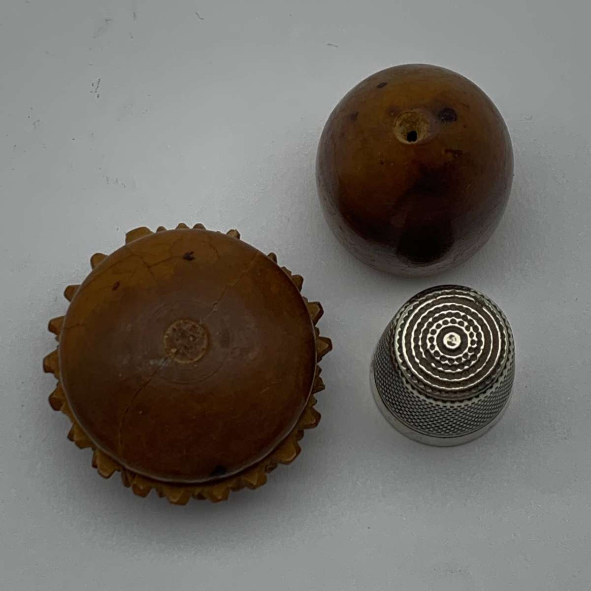 Antique Acorn Thimble Holder & Thimble