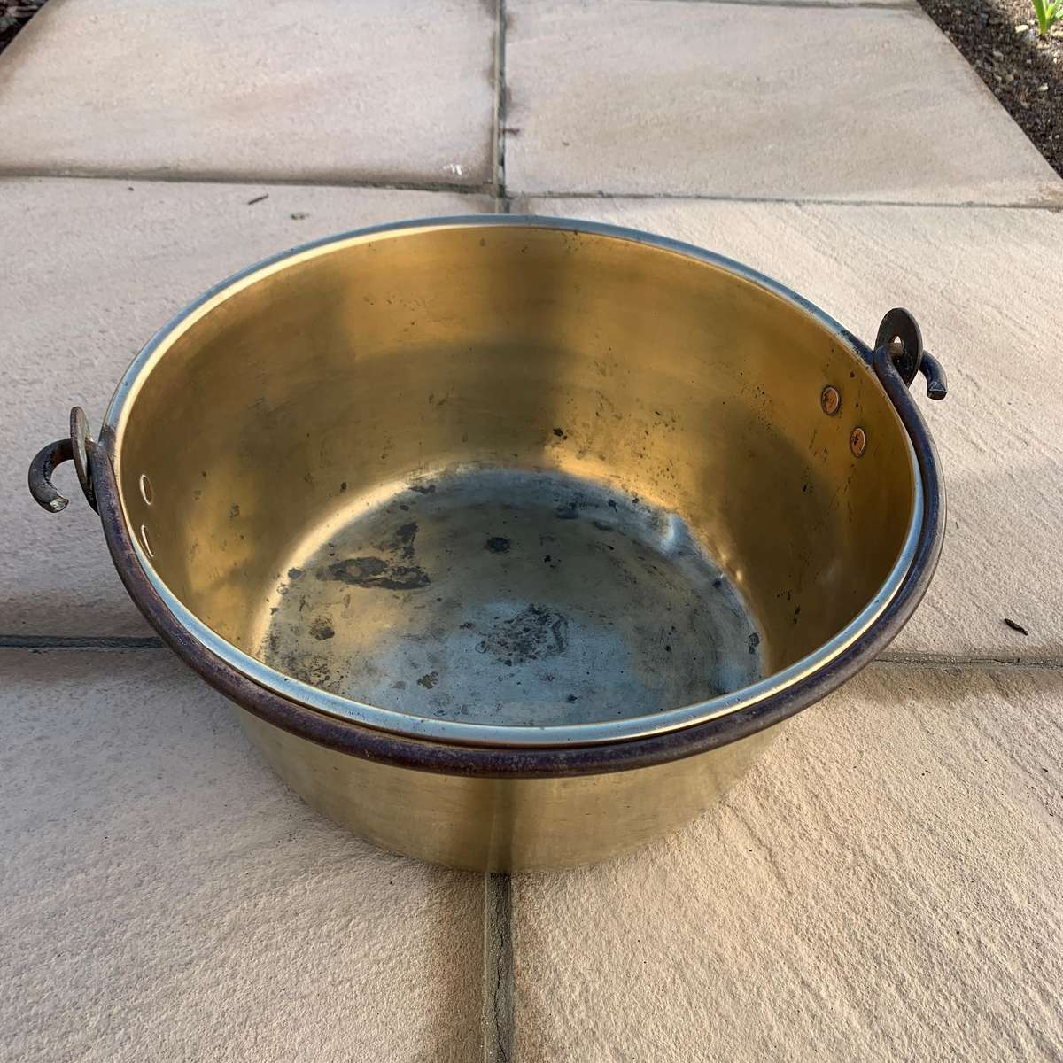 Large Antique Brass & Iron Jam Pot
