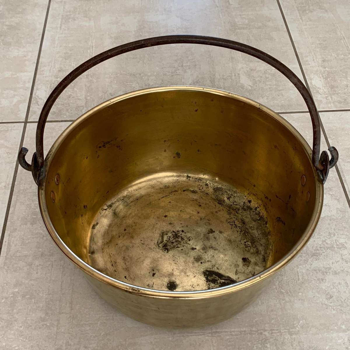 Large Antique Brass & Iron Jam Pot