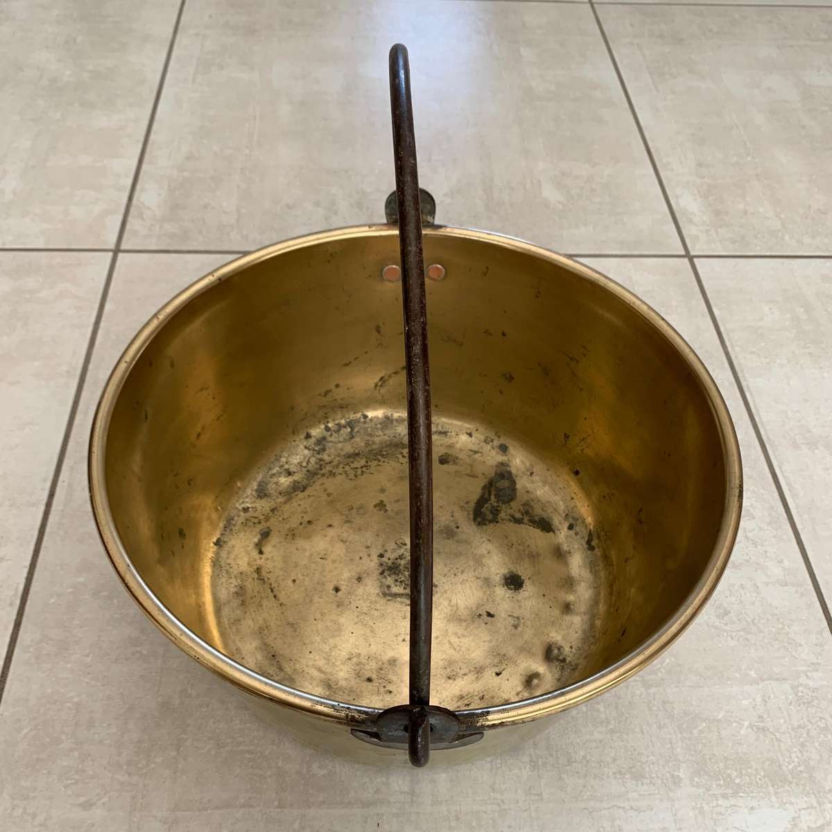 Large Antique Brass & Iron Jam Pot