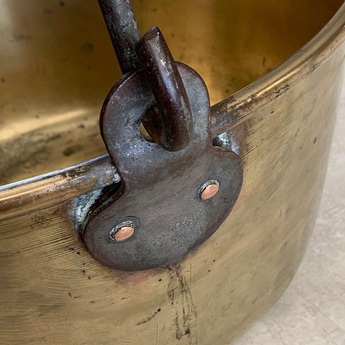 Large Antique Brass & Iron Jam Pot