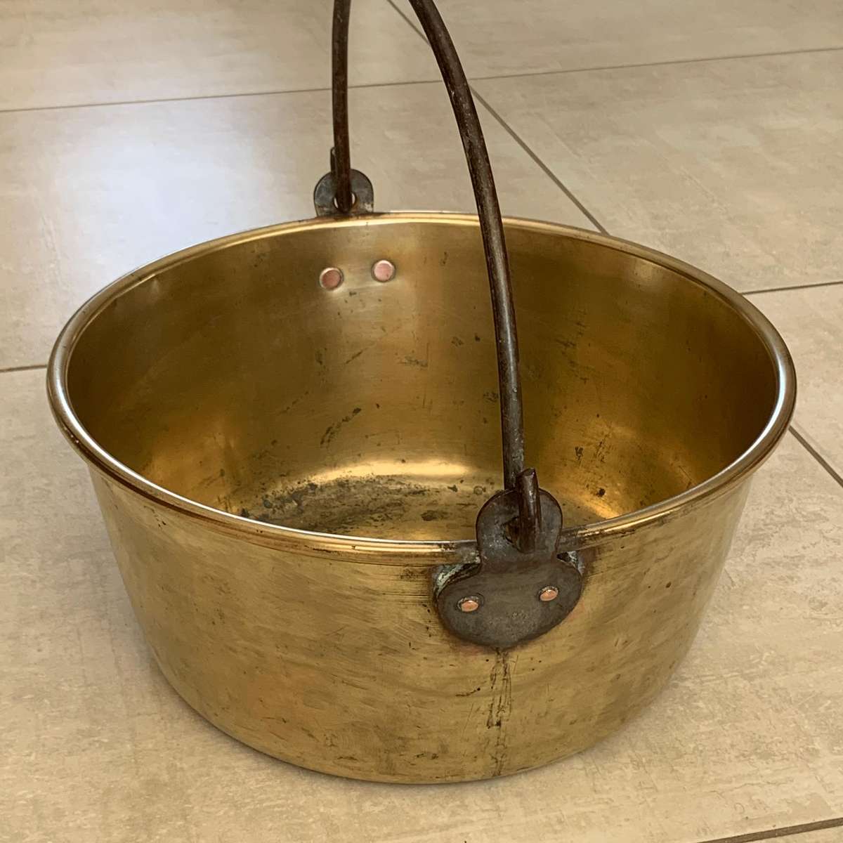 Large Antique Brass & Iron Jam Pot