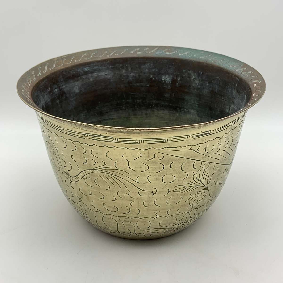 Large Vintage Chinese Brass Planter (Signed)