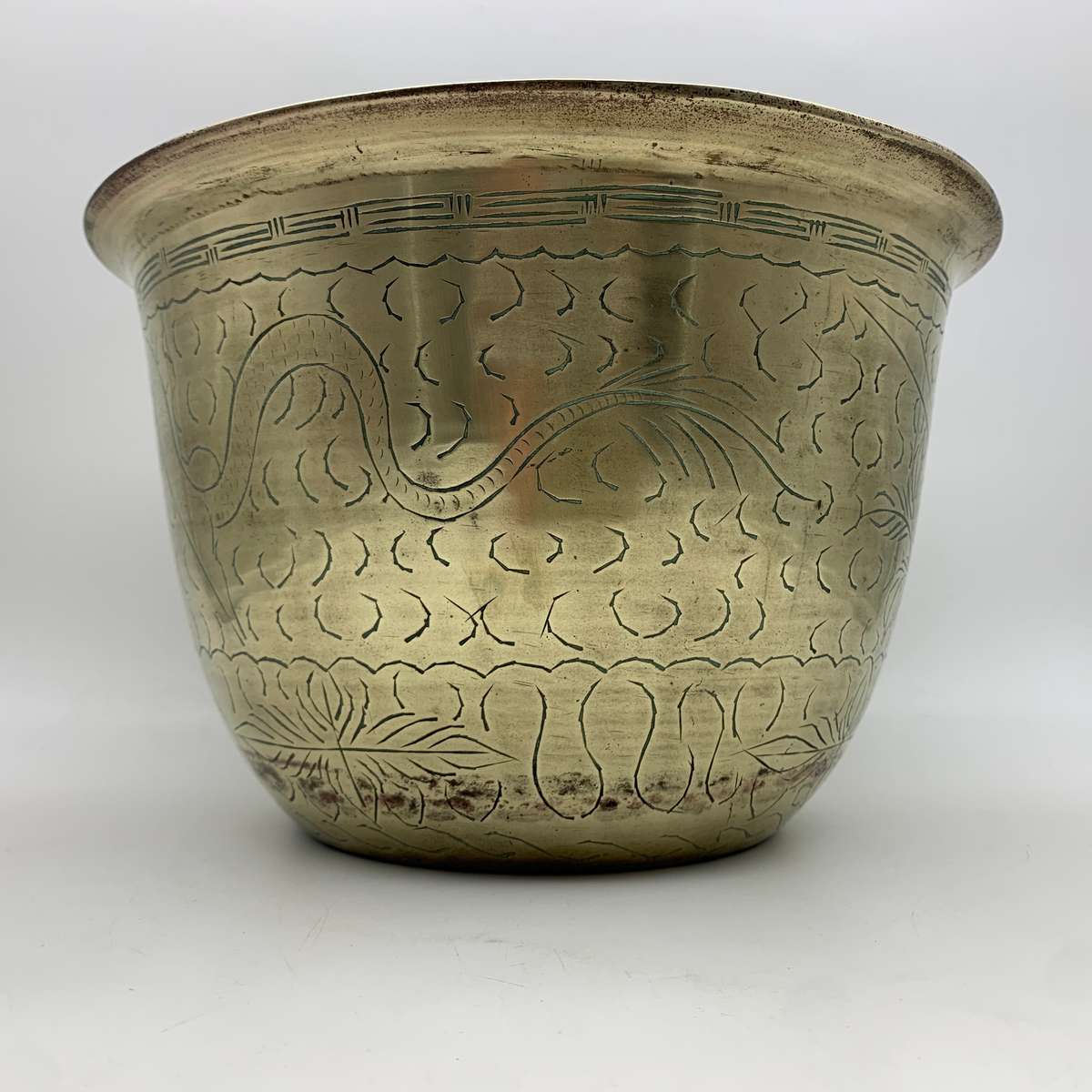 Large Vintage Chinese Brass Planter (Signed)