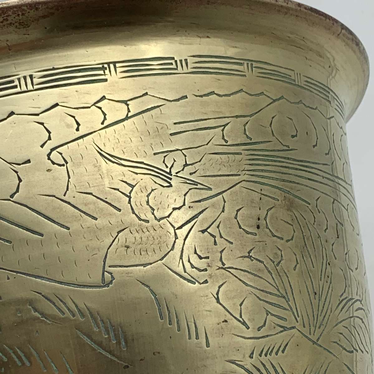 Large Vintage Chinese Brass Planter (Signed)