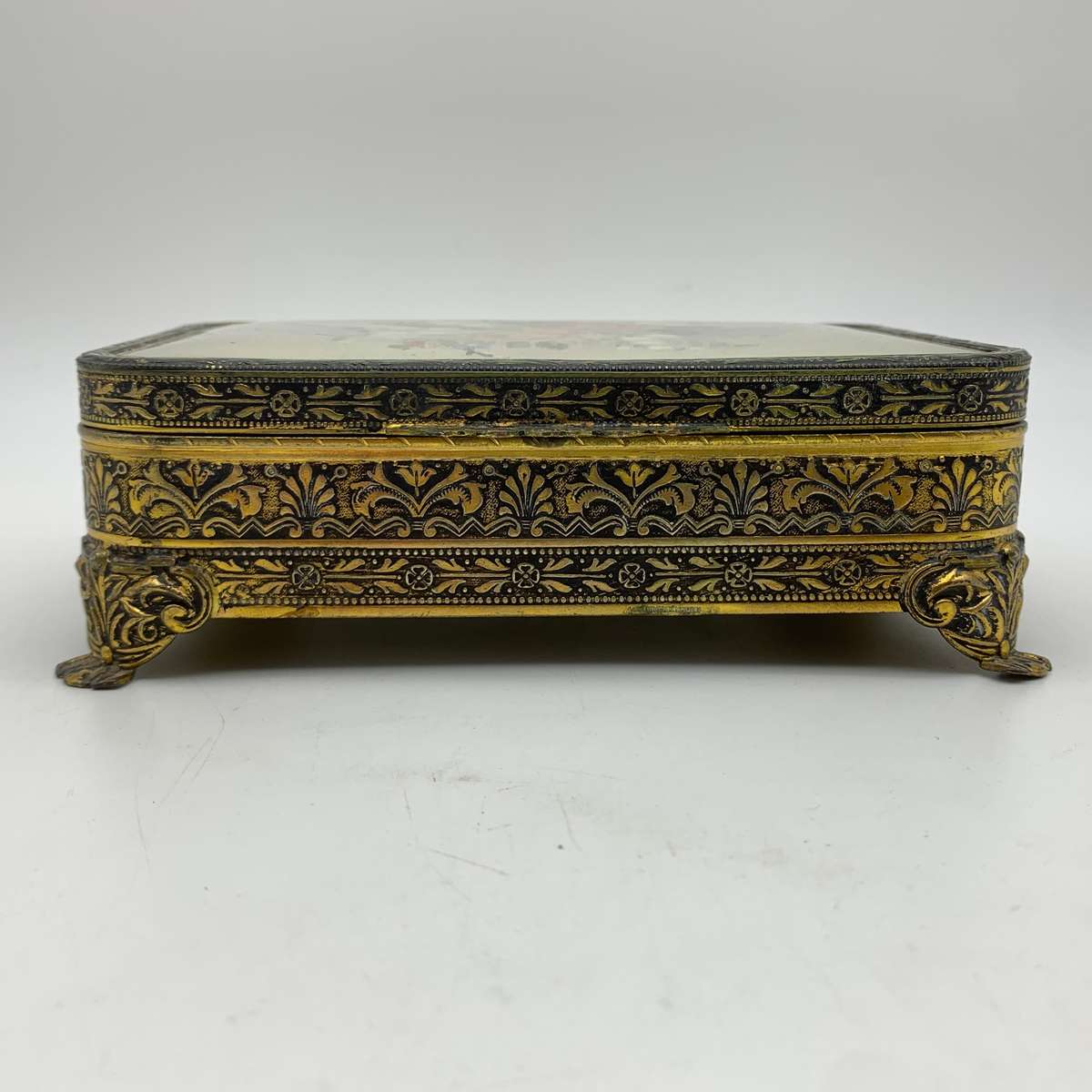 Vintage Brass & Petit Point Jewellery Box