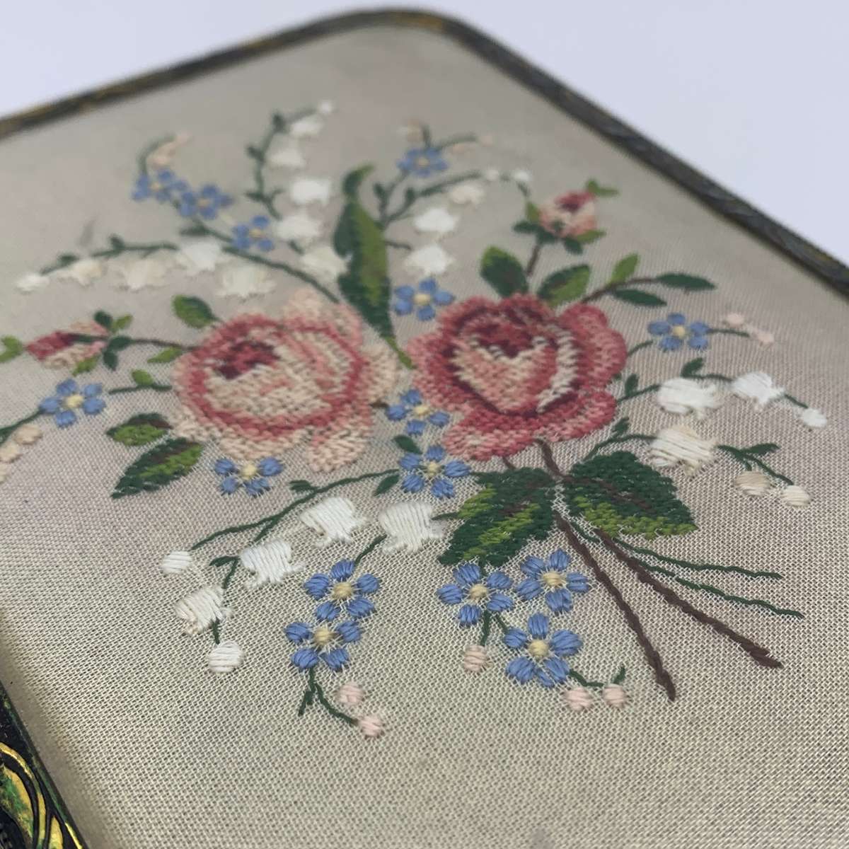 Vintage Brass & Petit Point Jewellery Box
