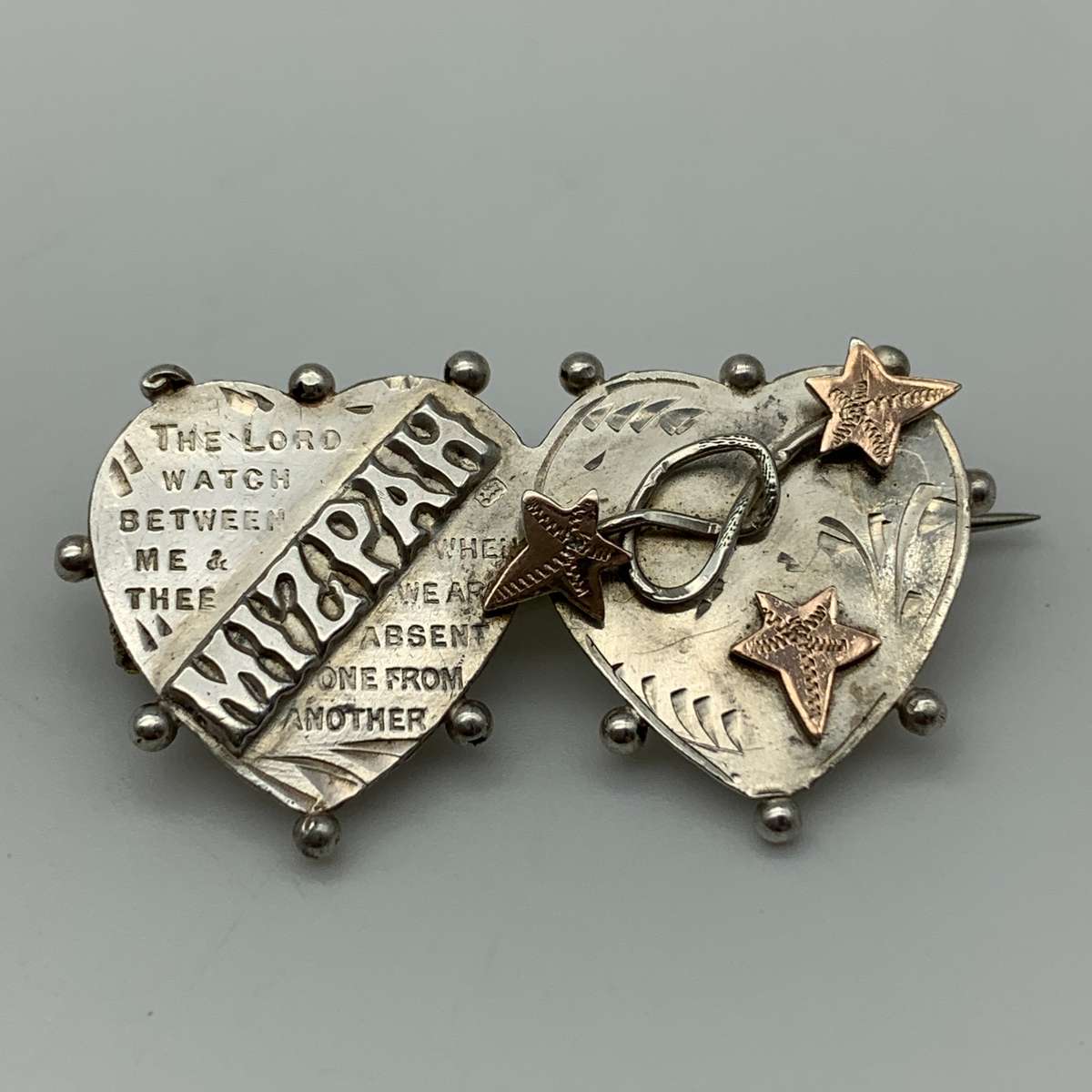 Antique Silver Double-Heart 'Mizpah' Brooch (1914)