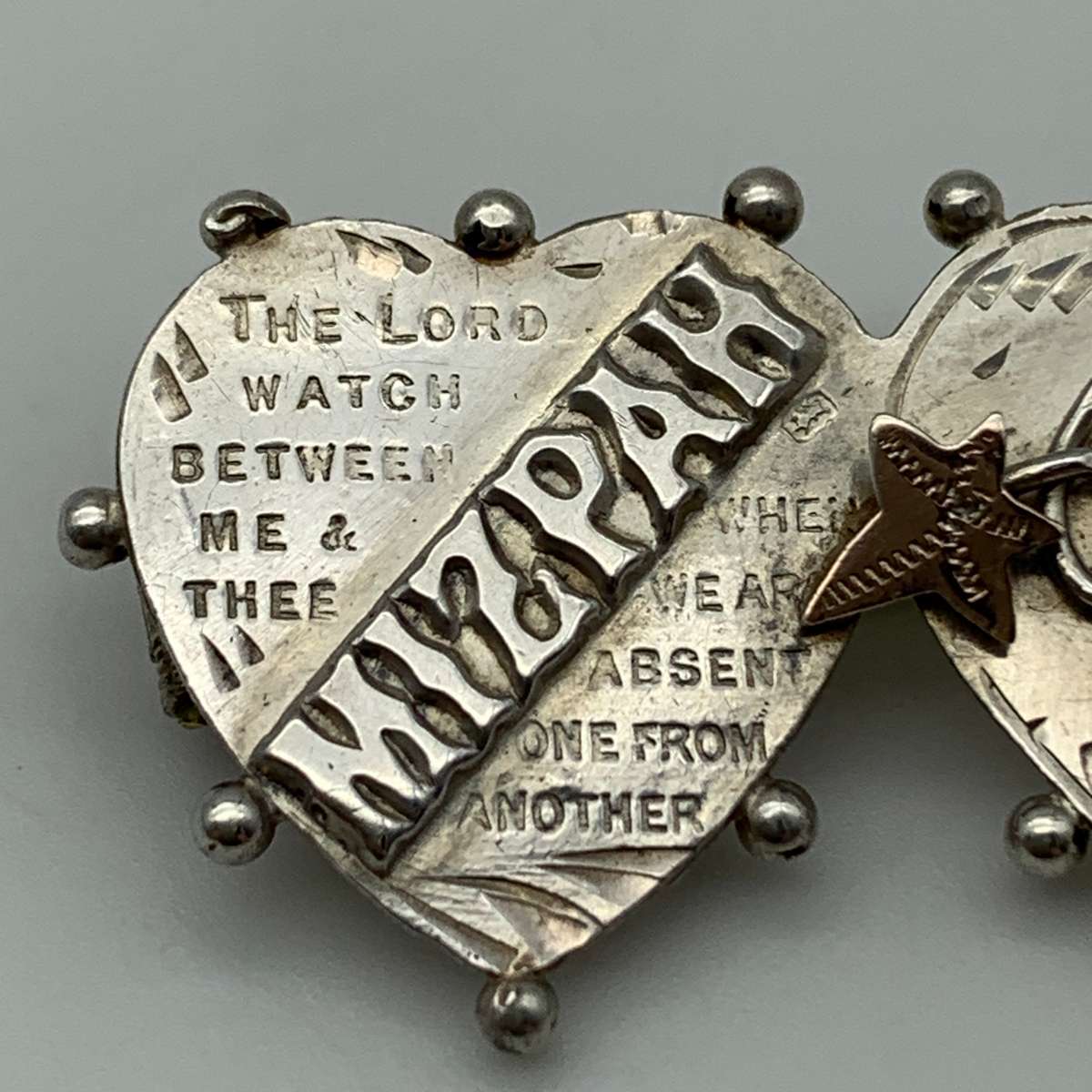 Antique Silver Double-Heart 'Mizpah' Brooch (1914)