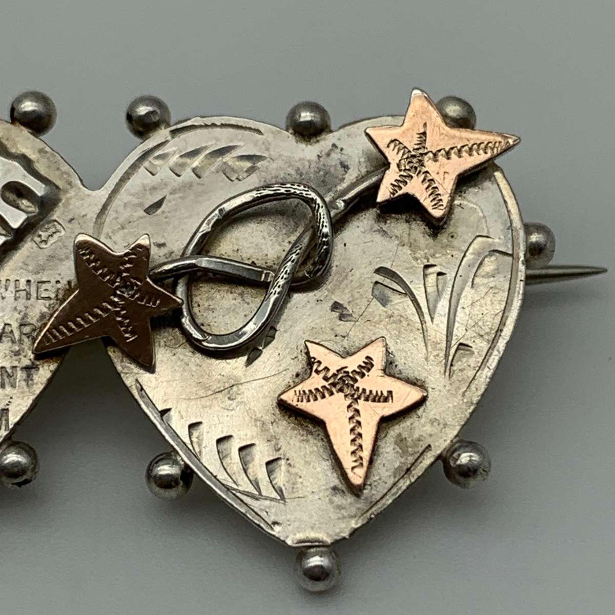 Antique Silver Double-Heart 'Mizpah' Brooch (1914)