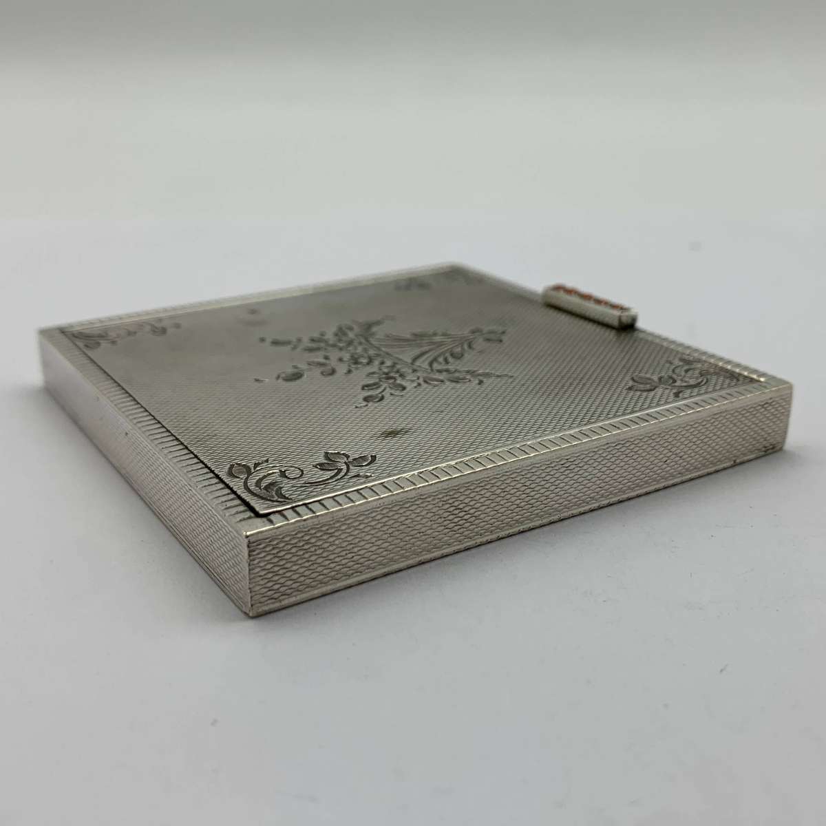 Art Deco Solid Silver & Coral Powder Compact