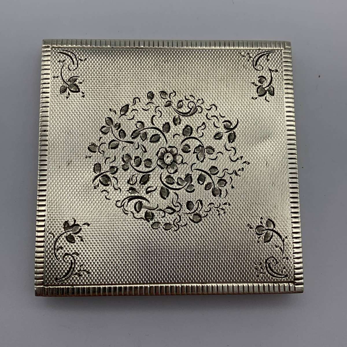 Art Deco Solid Silver & Coral Powder Compact