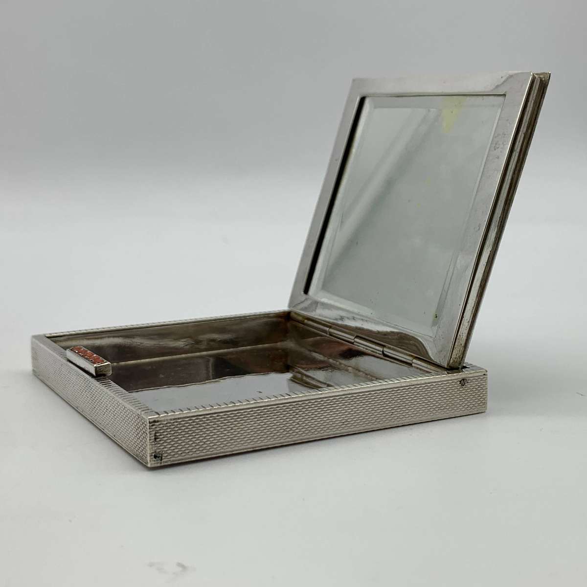 Art Deco Solid Silver & Coral Powder Compact