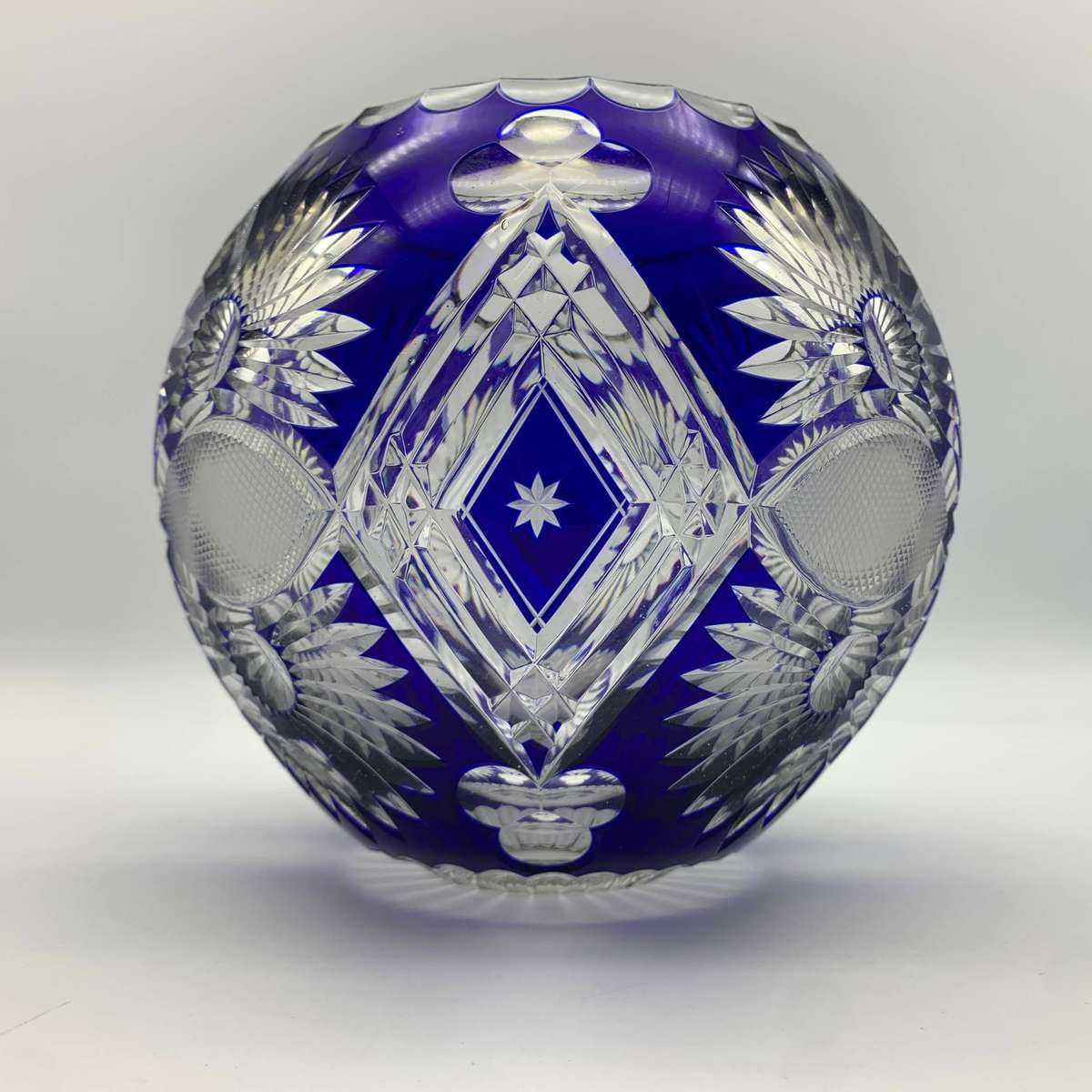 Large Cobalt Blue 'Cut to Clear' Bohemian Crystal Vase