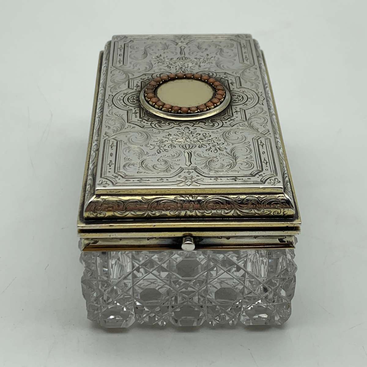 Fabulous Silver Gilt & Coral, Crystal Vanity Hinged Box (1866)